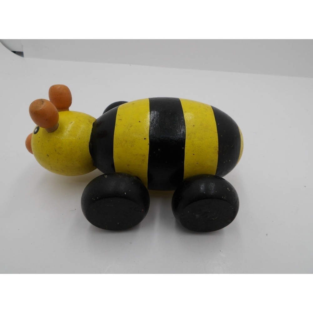 Vintage Wood Rolling Push Wood Bumble Bee Toy